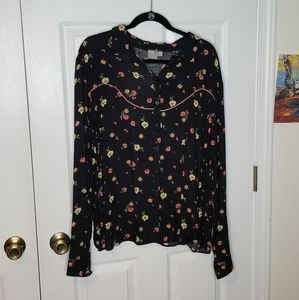 ASOS design Curve Fringe Back Western long sleeve shirt in retro ditsy